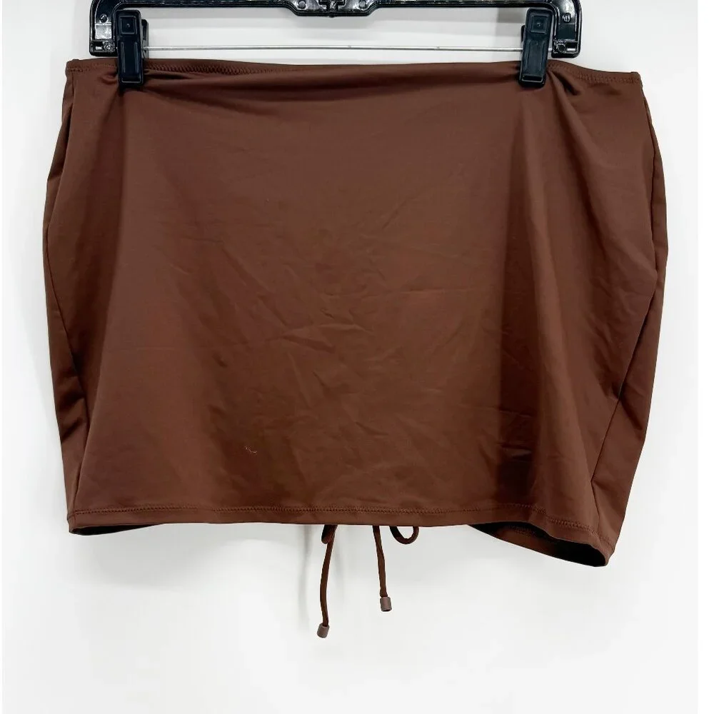 Skims Signature Swim Pull-on Ruched Mini Skirt cocoa resort wear